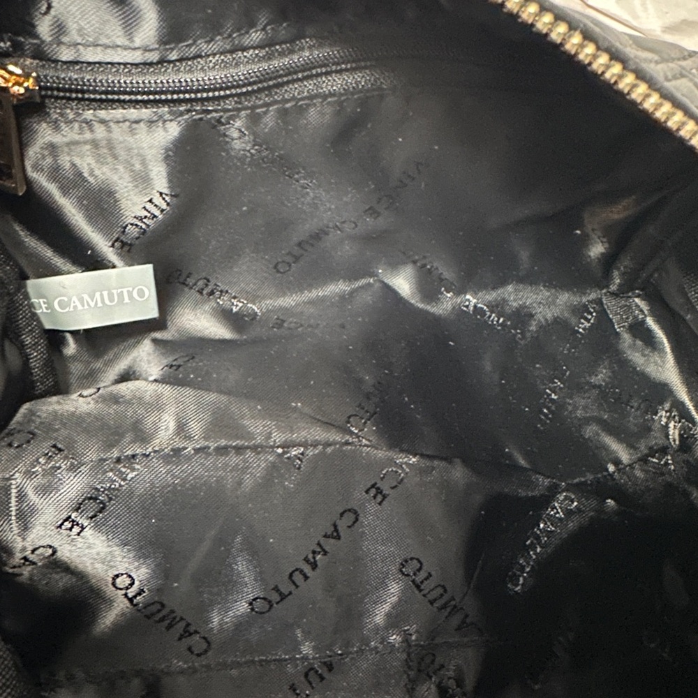 Vince Camuto Black Quilted Cosmetic Bag with Gold and Pearl Accents NWT - Picture 4 of 5